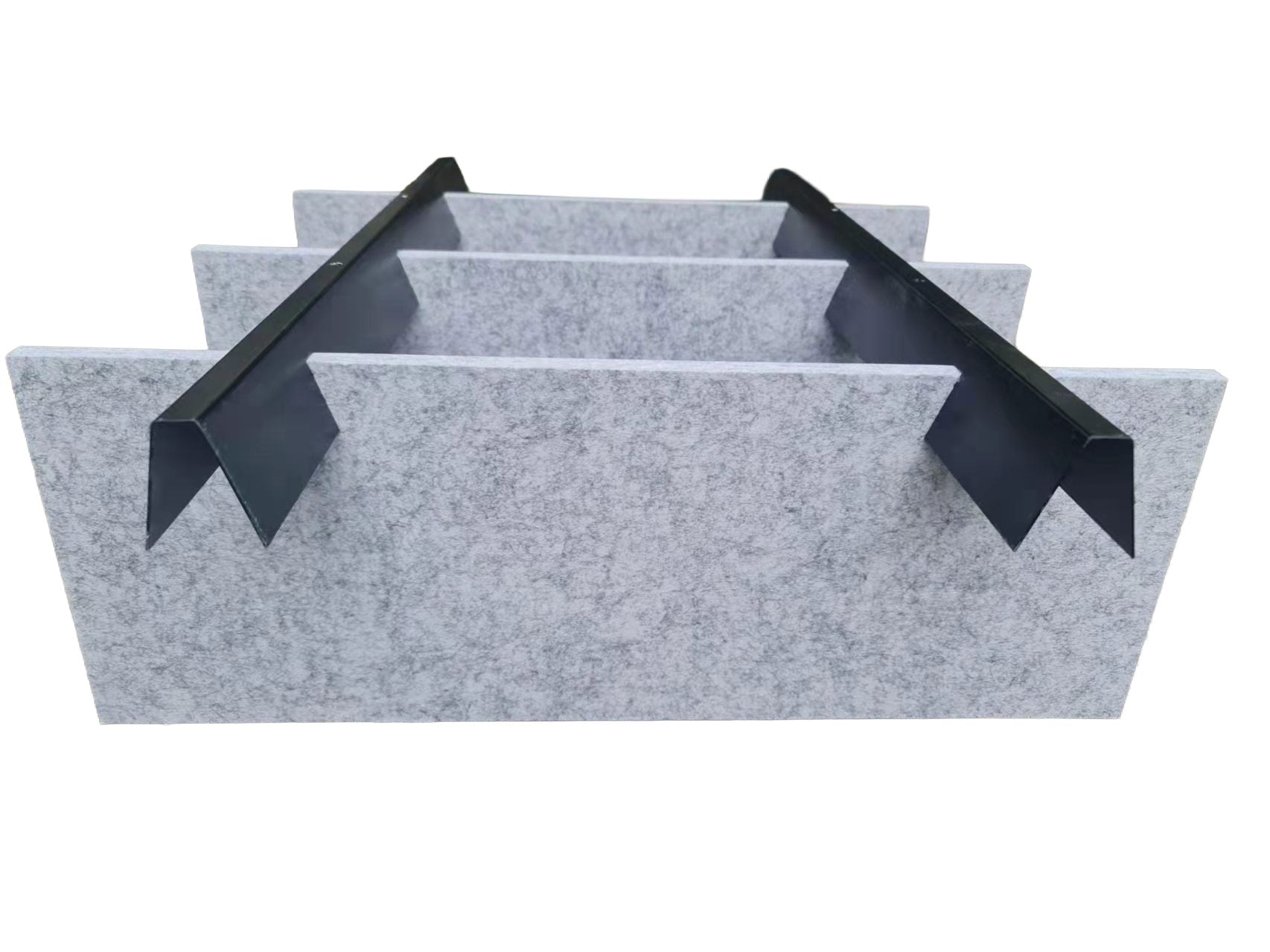 Set of baffles on black channel with a white background