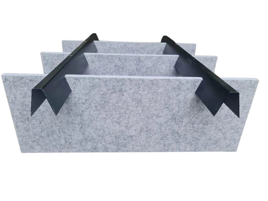 Set of baffles on black channel with a white background