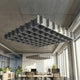 Modern office interior with ceiling baffles