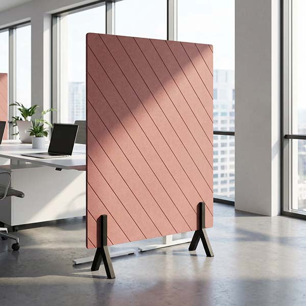 Freestanding Diagonal Groove Office Screen with Wooden Feet
