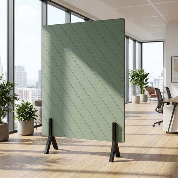 Freestanding Diagonal Groove Office Screen with Wooden Feet