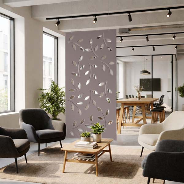 Modern living room with an Ocean Green Hanging Screen in Doe