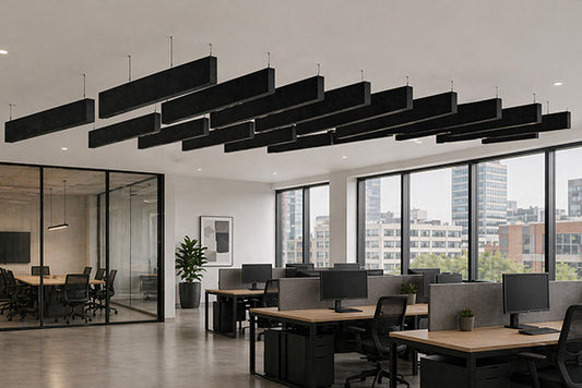 Modern office interior with ceiling rafts