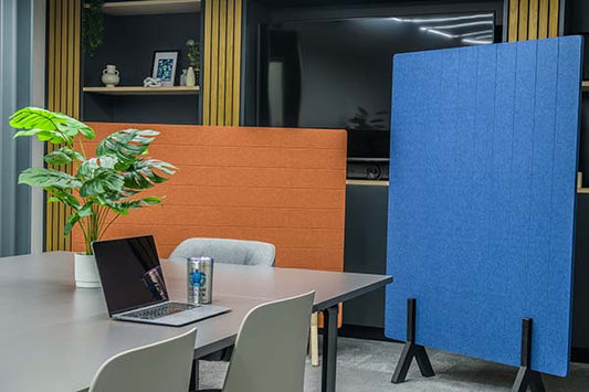 Freestanding Vertical Grooved Office Screen with Wooden Feet